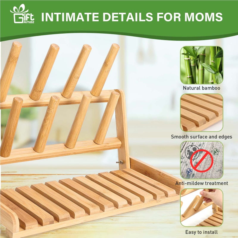 GiftAmaz Bamboo Baby Bottle Drying Rack, Space Saving Countertop Bottle Holder Portable Dryer Rack Organizer for Baby Bottles, Cups, Pacifiers and Accessories, Birthday Box for Women Mother Mom - Image 3